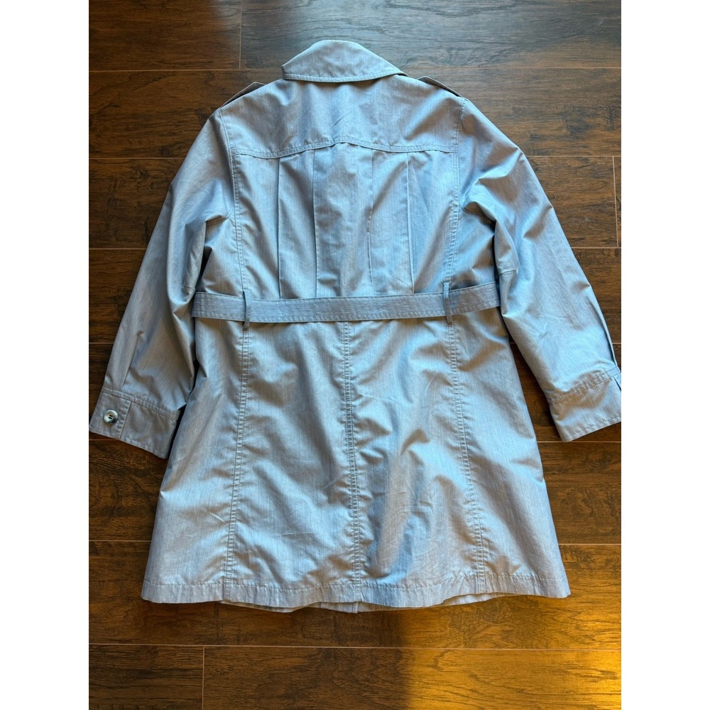 Vintage 90s Misty Harbor USA MADE Trench Coat Powder Blue Belted Plaid Lined  14 - Picture 5 of 6